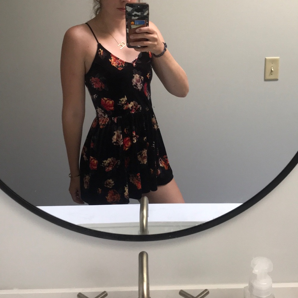 Floral printed velvet romper